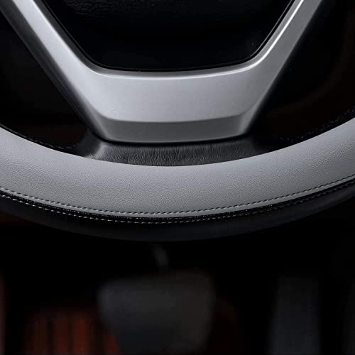 Valleycomfy Microfiber Leather Steering Wheel Covers Universal 15 inch (Gray) - color: Gray, size: Medium(Standard) Size[14.5"-15"]