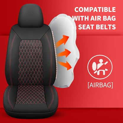 HChengkikz Leather Car Seat Covers, Breathable and Waterproof Seat Cover Full Set, PU Premium Universal Fit Automotive Airbag Compatible for Cars Sedans SUVs Vans and Trucks (Full Set, Black+Redline) - color: N1 Black Redline, size: Full Set