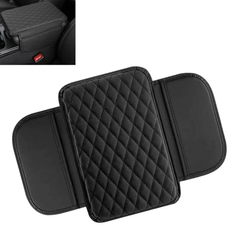 Car Center Console Cover, Upgrade Soft Skin-friendly Leather Arm Rest Cover for Car, Universal Anti-slip Scratch-resistant Armrest Mat with Side Storage Bags, for Trucks, Cars, SUVs (Black) - color: Black