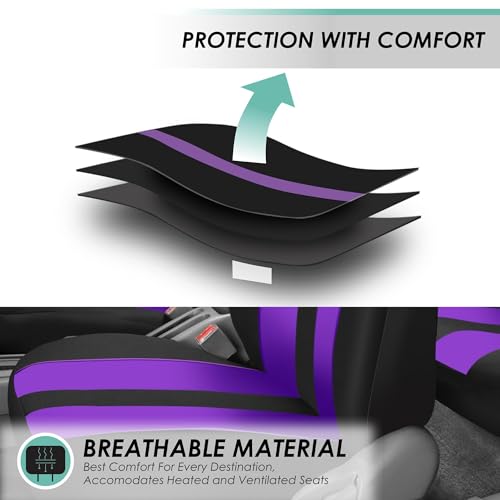 FH Group Striking Striped Car Seat Covers - Universal Fit, Washable Seat Covers for Cars, SUVs, Vans, Sedans, Purple, Rear Set - color: Purple, size: Rear Set