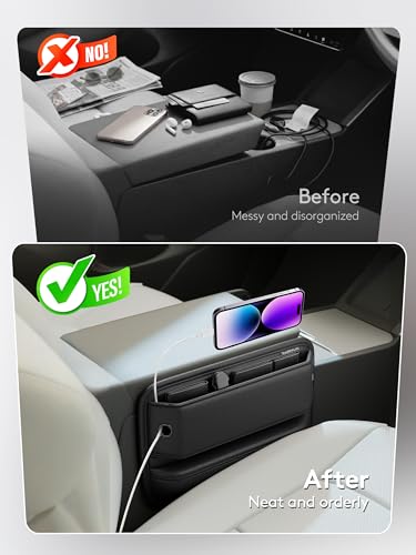 Car Seat Gap Filler Organizer with Sun Visor Organizer, PU Leather Seat Gap Filler for Phone, Keys, Cards & Sunglasses, Front Seat Storage Side Pocket for Cars SUVs Trucks