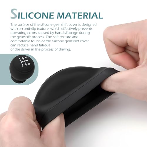 Car Gear Shift Knob Cover, 5 Speed Right Round Gear Shift Knob Covers, Silicone Anti Skid Protector, Universal Interior Accessories for Most Vehicles (Black)