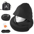 Travel Pillow - Hooded Neck Pillow Airplane Memory Foam Filling for Plane, Office, Cars Sleeping, Road Trip, Long Flights, Airplane Travel Essentials, Includes Eye Mask & Earplugs (Black) - color: Black