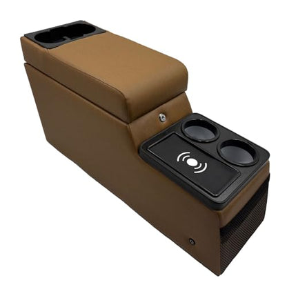 Truck Center Console Truck Seat/Bench Organizer with Wireless Charging and Holder Cups for Jeep CJ5 1976-1983,Jeep CJ7 1976-1986,Jeep Wrangler(YJ) 1987-1995 (Brown) - color: Brown