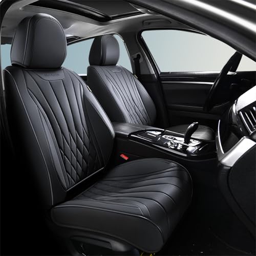 FLORICH Car Seat Covers Front Seats, Luxury Fashion Solid Black Seat Covers, Waterproof Nappa Leather Car Seat Protector, Airbag Compatible, Full Covered Car Seat Cover Universal Fit for Most Cars - color: Black, size: Frontpair
