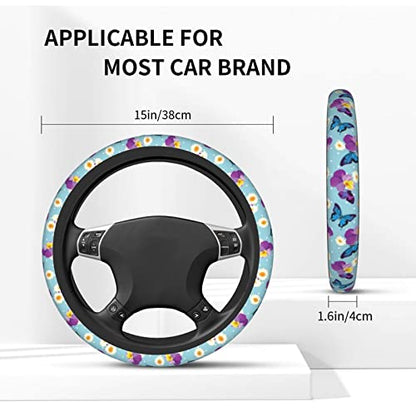 Blue Butterfly Steering Wheel Cover for Women Men with 2 Pcs Car Coasters, Universal 14.5-15 Inch Cute Steering Wheel Covers Non-Slip Car Accessories for Girls - color: butterfly
