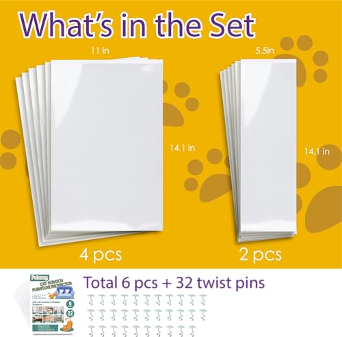 Anti-Cat Scratch Furniture Protector-6-Pack –Single-Sided, Heavy-Duty Self-Adhesive Tape, No-Residue for Couch, Doors & Walls - with 32 Twist Pins - size: 6P + 33 pins