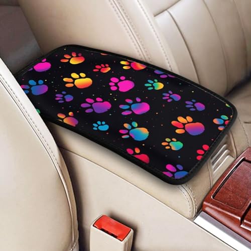 Universal Car Center Console Cushion Pad, Colorful Dog Paw Prints Soft Waterproof Car Center Console Cover Auto Armrest Seat Box Cover Protector for Most Vehicle SUV Truck Car, 11108 - color: Colorful Dog Paw Prints