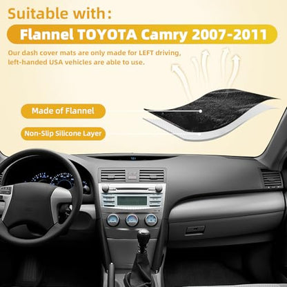 Dashboard Flannel Dash Cover Mat for Toyota Camry 2007 2008 2009 2010 2011 Flannel Polyester Custom Fit Toyota Camry Accessories Dash Cover Black Trim (Camry 2007-2011, Black) - size: Toyota Camry Flannel 2007-2011