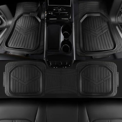 Amazon Basics 3-Piece All-Weather Heavy Duty, Full Set PVC Floor Mats for Universal Fit in Cars, SUVs, and Trucks, Black, Trim to Customize - style: Heavy Duty PVC