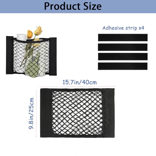 ZMD 2Pcs Universal Mesh Cargo Net with Adhesive Tape, 9.8x15.7in Small Cargo Car Storage Net RV Storage Netting Mesh Pocket Net Wall Sticker Organizer for Car Rv Trunk Boat (Black) - size: 15.7 x 9.8 Inches