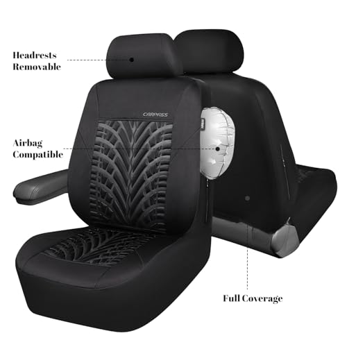 CAR PASS Neoprene Waterproof Seat Covers,Wetsuit Car Seat Covers Front Seats Universal Fit for Vans, Truck, SUV Two Front Only, 3D Tyre Embossed Anti Slip with Armrests, Airbag Compatible(Black) - color: Black Pure, size: Two Front