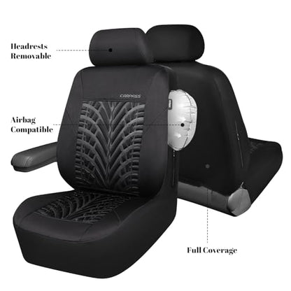 CAR PASS Neoprene Waterproof Seat Covers,Wetsuit Car Seat Covers Front Seats Universal Fit for Vans, Truck, SUV Two Front Only, 3D Tyre Embossed Anti Slip with Armrests, Airbag Compatible(Black) - color: Black Pure, size: Two Front