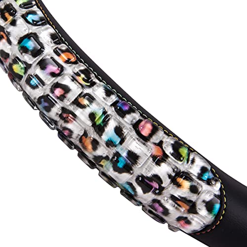 Flying Banner car Steering Wheel Cover Gel Massage Velvet Cool Warm Universal Size 15 inches SUV Truck Anti Slip Odorless Summer Winter (Black Leopard, Gel Massage) - color: Black Leopard