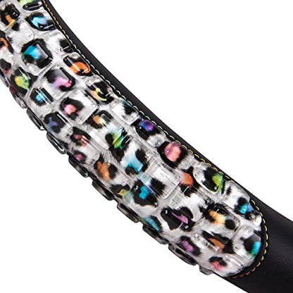 Flying Banner car Steering Wheel Cover Gel Massage Velvet Cool Warm Universal Size 15 inches SUV Truck Anti Slip Odorless Summer Winter (Black Leopard, Gel Massage) - color: Black Leopard
