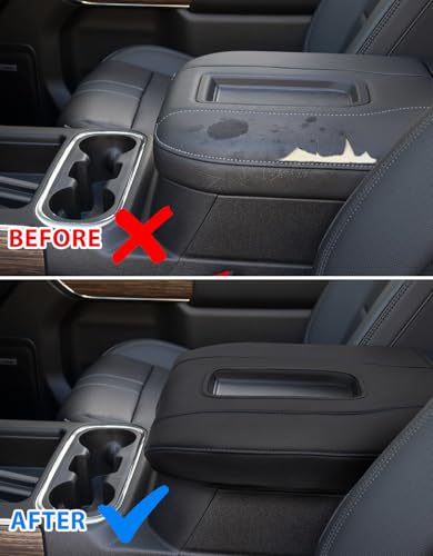 Center Console Armrest Cover for Chevy Silverado 1500 Accessories & GMC Sierra 2019-2026, Yukon & Tahoe & Suburban 2021-2026, Bucket Seat, PU Leather Middle Console Lid Cover Pad, Black-Blue Stitch - color: Black blue