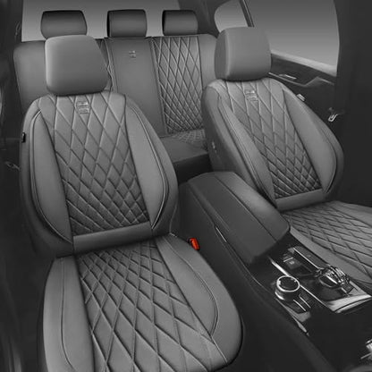 CAR PASS Piping Luxury Leather Seat Covers Full Set,5 Seats Anti-Slip Waterproof Seat Covers Compatible with Front Armrests,Universal Fit for Sendans, Suvs,Vans,Trucks,Airbag Compatible,Pure Gray - color: Pure Gray, size: Full Set