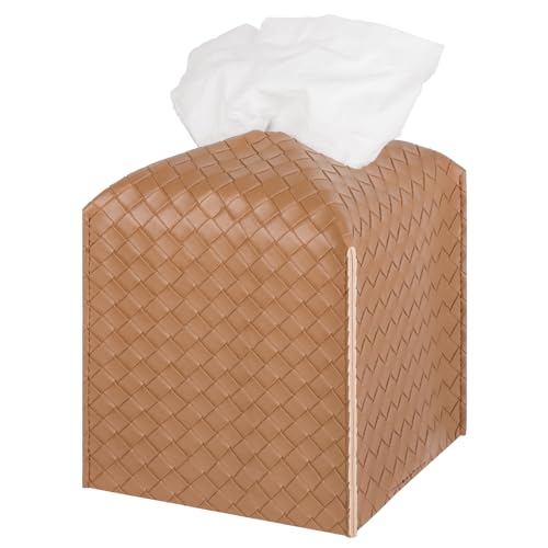 Tissue Box Cover PU Leather Tissue Holder Square Facial Tissue Case Facial Paper Organizer Dispenser for Bathroom, Vanity Countertop, Tabletop, Car, Brown - color: Brown, size: square