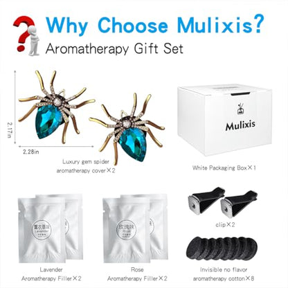 2 Pack Spiders Car Vent Clips Air Freshener Rhinestones Bling Aesthetic Car Vent Accessories Dash Blue Cool Goth Car Accessories