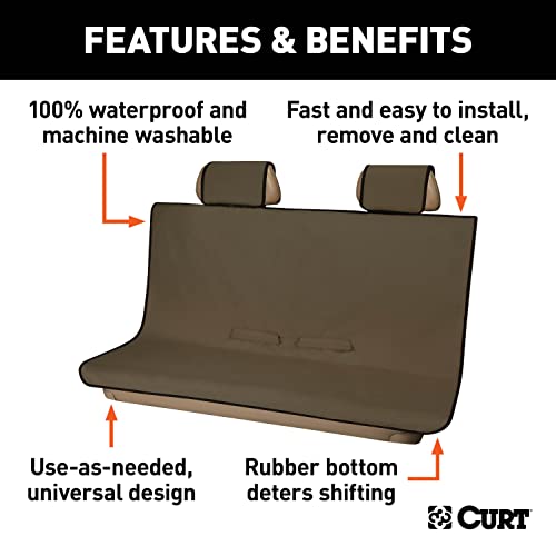 CURT 18512 Seat Defender 58-Inch x 55-Inch Brown Waterproof Universal Bench Car Seat Cover Protector - color: Brown, size: Bench Seat