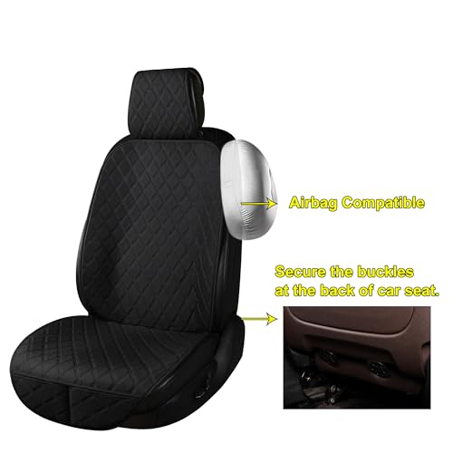 2PCS Linen Front Seat Covers for Cars Sideless Seat Covers Breathable Cloth Fabric Car Seat Protector Universal Fit Most Automotive, SUV, Trucks, Van(Black) - color: LINEN BLACK