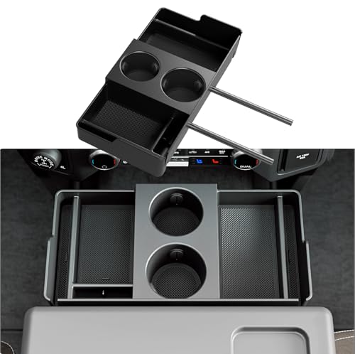 Front Center Seat Headrest Organizer Compatible with 2011-2026 Ford F150 F250 F350 F450 F550 F650 Cup Holder Coin Container Storage Box with Silicone Pads Accessories (Jump Seat Console Only)