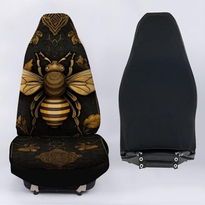 Bee Car Seat Cover for Women Universal Bucket Cushion Cover 2-Piece Washable Protective Cover Fits Most Cars - color: Bee-Black