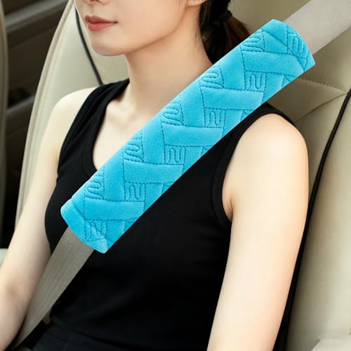 2-Pack Soft Seat Belt Covers Universal Car Shoulder Pad Cushions with Braid Pattern for Comfortable Driving & Bag Strap Protection Blue - color: Blue