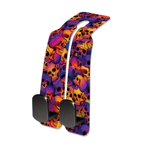 Car Seat Headrest Hook, Universal Leather Cute Hanger Holder Hook, Storage Organizer Interior Accessories for Purse Bags Handbag Luxury Purple Skulls