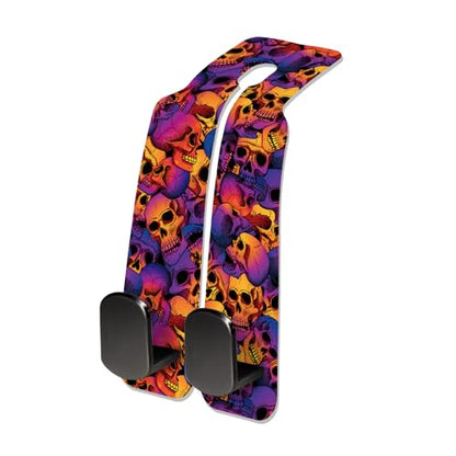 Car Seat Headrest Hook, Universal Leather Cute Hanger Holder Hook, Storage Organizer Interior Accessories for Purse Bags Handbag Luxury Purple Skulls