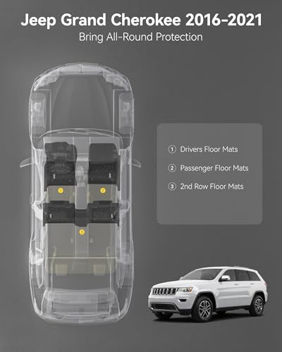 3W Floor Mats Fit for Jeep Grand Cherokee 2016-2021/ Grand Cherokee WK 2022 2023/ Dodge Durango 2016-2021 (2nd Row Bench Seating Only) TPE All Weather Custom Fit Full Set Car Liners Accessories - size: Jeep Grand Cherokee 2016-2021 Floor Mats