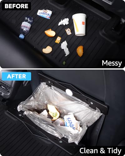 Trash Can for Tesla Model Y 2020-2026 Garbage Bag [Strong Magnetic Buckle] with LED Light 1PCS Backseat Hanging Garbage Bin Waterproof Faux Leather Model Y Interior Accessories 2.5 Gallons - size: Model Y