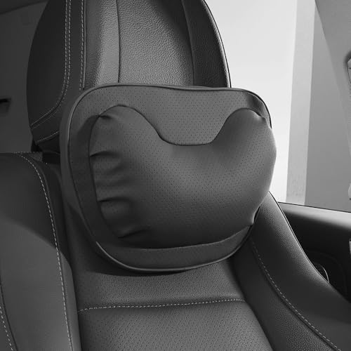 Car Neck Pillow [No More Pressure] Soft Comfortable Premium Leather Headrest with Adjustable Strap – Ergonomic Support for Driving, Office & Gaming, Black, 1 Pack - color: Black, size: Headrest-1P