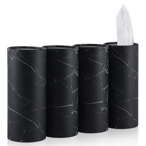 Tissue Holder, 4 Pack Car Cup Holder Facial Tissues with Travel Tissue Bag, Quick and Convenient Flower Combination Car Tissue Box(4 Canisters/200 Tissues) Black - color: Black