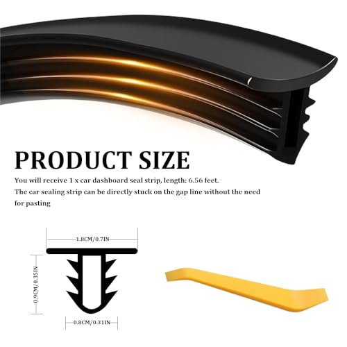 1PCS Car Dashboard Seal Strip, Automotive Door Weather Stripping, Black 2m Rubber Seal Protector Guard Strip, Universal Accessory Car Windshield Trim Seal Strip Fit for Trucks, Boats, RVs