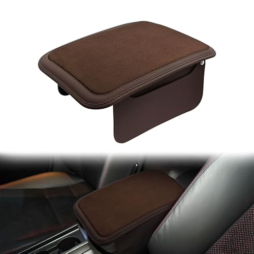 Car Leather Furry Center Console Cover with 2 Storage Bags, Upgraded Leather Furry Car Arm Rest Cover, Comfortable Car Interior Accessories, Armrest Cover for Car Storage Box for Sedan(Brown) - color: Brown