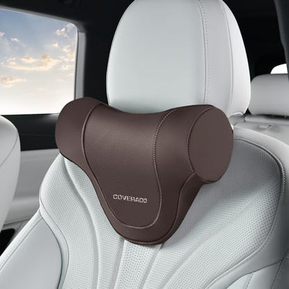 Coverado Car Headrest Pillow, Ergonomic Memory Foam Car Neck Pillow for Driving Seat with Adjustable Strap, Soft PU Leather Breathable Removable Cover Neck Support for Neck Pain Relief