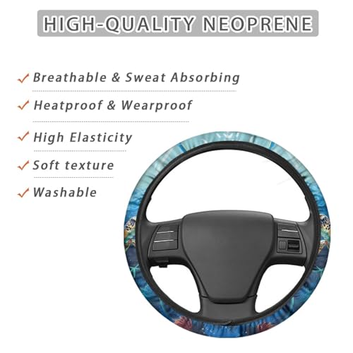 GLENLCWE Car Steering Wheel Cover,Sea Turtle,Cute Style,Universal 15 Inches,Breathable Sweat-Absorbent Car Steering Wheel Cover - color: Sea Turtle