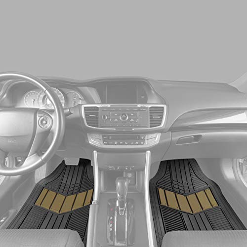 BDK Beige Heavy Duty Front & Rear Rubber Floor Mats Universal Liners for Car SUV Van & Truck, All Weather Protection with Anti-Slip Nibs, Fit Contours of Most Vehicles - color: 688-BG