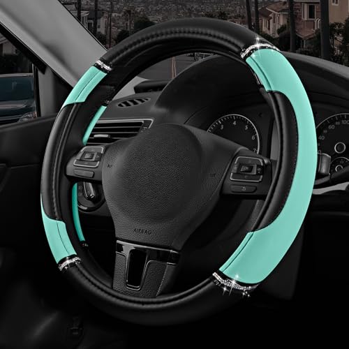 Road Comforts Leather Steering Wheel Cover - Made with PVC Leather - Anti-Slip, Universal Fit 14 1/2 inches to 15 inches - Mint - color: Mint
