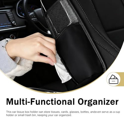 Car Tissue Holder, Car Leather Seat Side Hanging Storage Bag, Waterproof Multifunctional Hanging Card Cup Holder Storage Bag with Mesh Net, Universal for Most Cars (Black) - color: Black