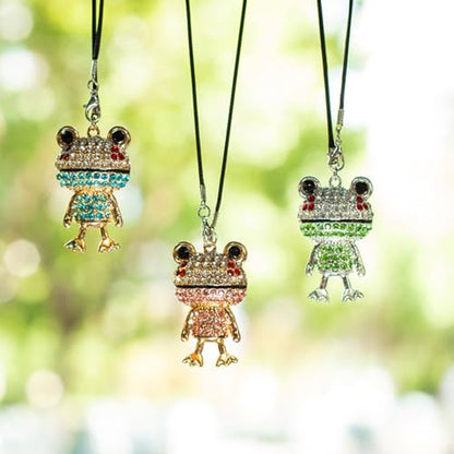 Bling Frog Diamond Car Hanging Ornaments, Crystal Rhinestone Frog Rear View Mirror Pendant Charm (Green) - color: Green