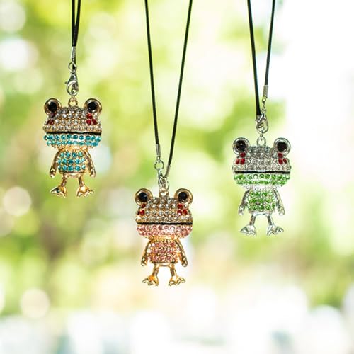 Bling Frog Diamond Car Hanging Ornaments, Crystal Rhinestone Frog Rear View Mirror Pendant Charm (Pink) - color: Pink