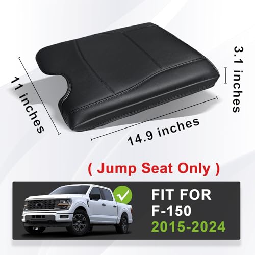 Center Console Armrest Cover Fit for Ford F-150 F150 2015-2026 & F250 F350 F450 2017-2026 Accessories, Comfort Armrest Pad Console Lid Cushion Vegan Leather Regular Thick(Jump Seat ONLY) - size: 2) 15-25 |F150| Jump Seat, Regular