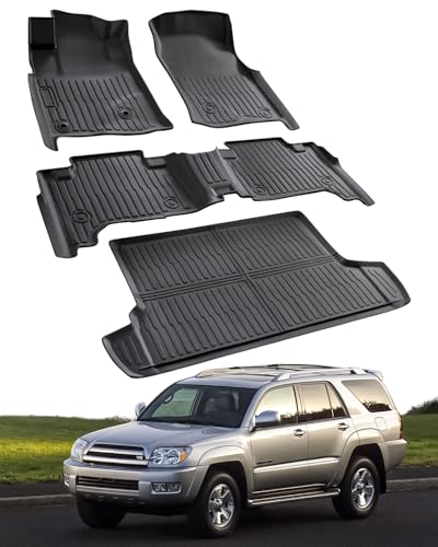 Car Floor Mats for Toyota 4Runner: 2003-2009 (4th Gen) Cargo Trunk Liner, All Weather Accessories Rubber Carpet Custom Fit for Toyota 4 Runner 2003 2004 2005 2006 2007 2008 2009 SUV (Only 5 Seat Model