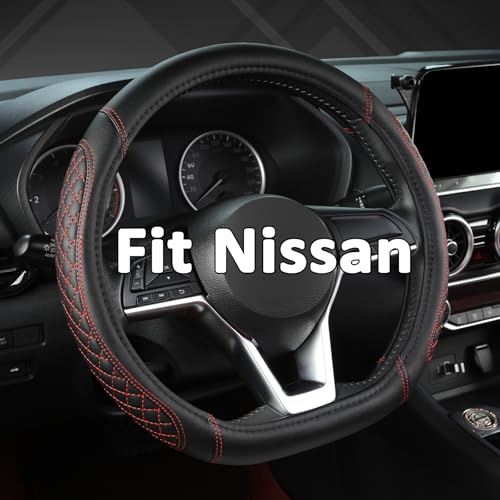 West Llama Flat Bottom Car Steering Wheel Cover for Nissan,D Shaped Steering Wheel Cover for Rogue,Altima,Kicks (Diamond Quilted-Black+Red-Standard Size) - color: B-Black+Red, size: D-shaped-standard Size (14 ½''-15'')
