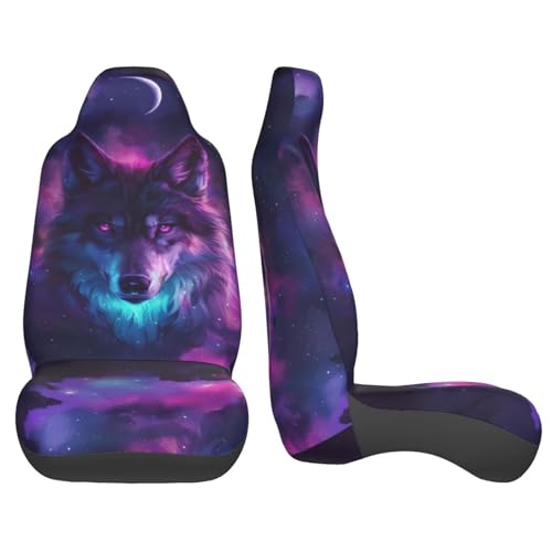 Purple Wolf Print Seat Covers Cool Animal on Galaxy Nebula Fabric Bucket Seat Cushion Universial Fit for SUV Truck Van Sedans Vans Dog & Car Seat Protector, Breathable - color: Wolf