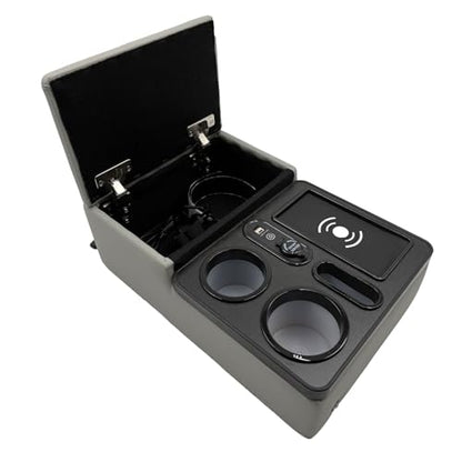 Car Armrest Box with Cup & Phone Holders, USB Port, Truck Center Console Organizer or Bench Seat Console (Gray)