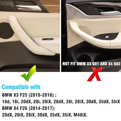 Jaronx Compatible with BMW X3 F25/X4 F26 Door Handle Cover, 4PCS Driver Side Door Armrest Pocket Insert & Interior Passenger Pull Handle Covers for BMW X3 F25 2010-2016, X4 F26 2014-2017 (Beige) - color: Beige, size: 4Pieces