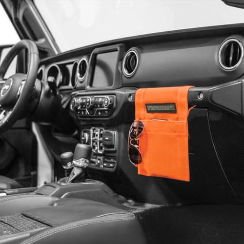 SPIDERWEBSHADE Grab Bag - Front Passenger Seat Grab Bar Multi-Purpose Storage Organizer Bag - For Jeep Wrangler CJ YJ JK JL JKU JLU Gladiator - MADE IN AMERICA - Travel Essentials Holder - (Orange) - color: Orange